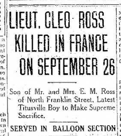 Cleo Ross Killed 1 10.12.1918